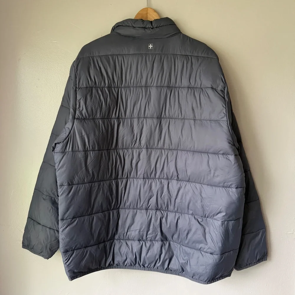 Swiss Tech Mens XL Puffer Jacket Gray Full Zip Quilted Lightweight Outerwear